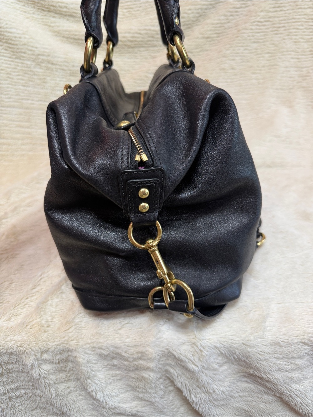 Coach Black Leather Satchel with Gold Hardware and Charm - Picture 7 of 10